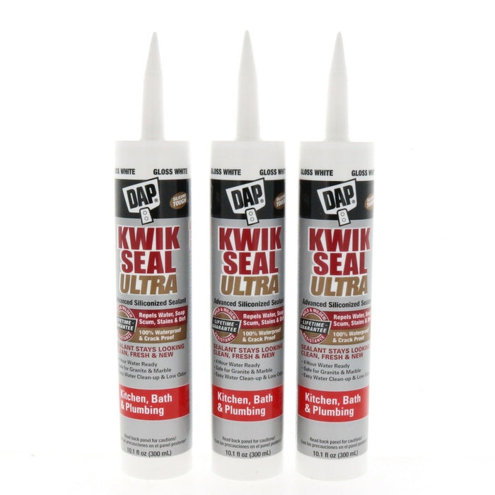 DAP #18897 Kwik Seal Ultra Sealant Gloss White Kitchen Bath & Plumbing 10.1oz ~ 3-Pack