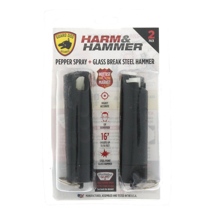 Guard Dog Security #PS-GDHH-BK-2 Harm & Hammer Pepper Spray + Glass Breaker