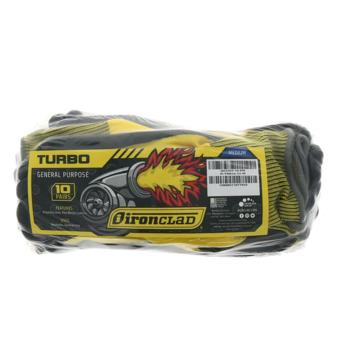 Ironclad #R-TRB10-03-M Turbo General Purpose Medium Work Glove 10-Pack