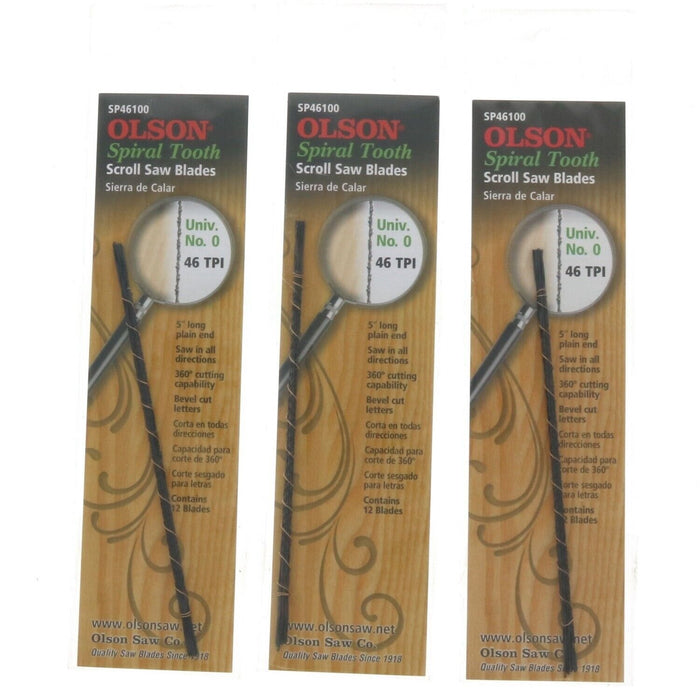 Olson #46100 Spiral Scroll Saw Blades Universal 46 TPI ~ 3-Pack ~ 36 Blades Total