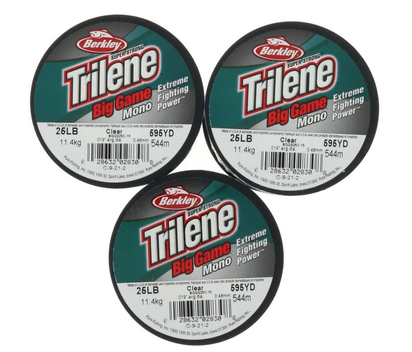 Berkley #BGQS25C-15 Trilene Big Game Monofilament Fishing Line Clear 25lb 595yds ~3 Pack