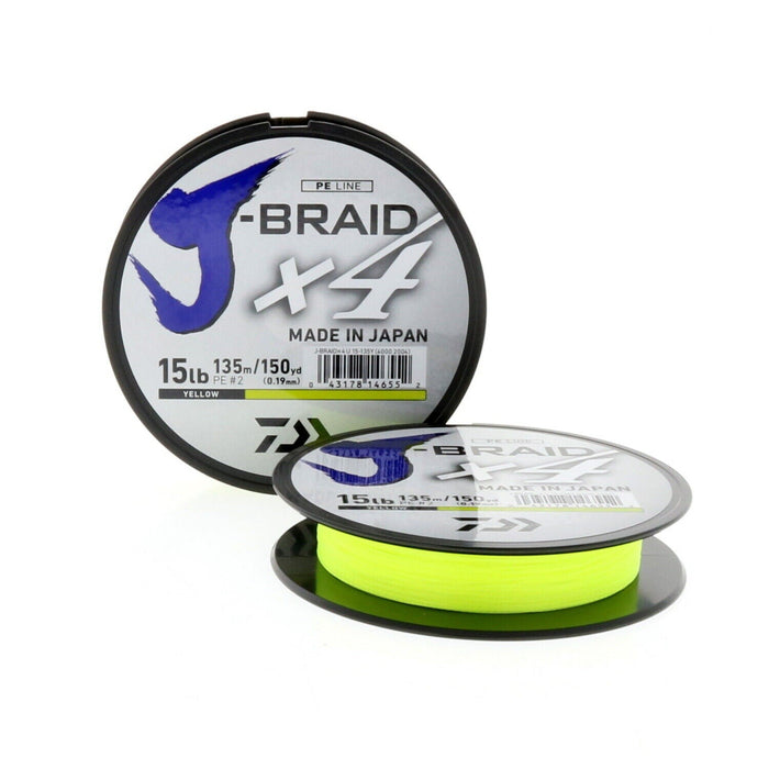 Daiwa J-Braid X4 Braid Line 150 Yards 15lb Test Yellow ~ 2-Packs