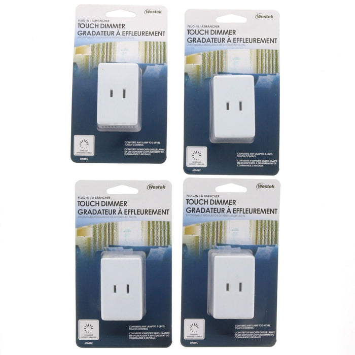 Westek #6004B Plug-In Indoor 3-Level Touch Dimmer White 120V Lamp ~ 4-Pack