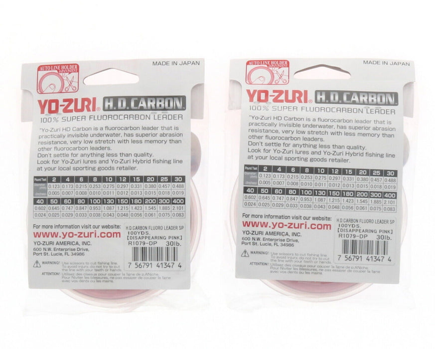 Yo-Zuri #R1079-DP H.D. Carbon 100% Fluorocarbon Leader 30lbs 100yds Disappearing Pink ~ 2-Pack