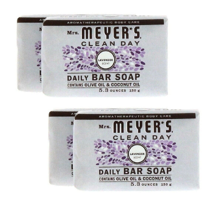 Mrs. Meyer's #1013195 Clean Day Hand Body Soap Bar Lavender Scent ~ 4-Pack