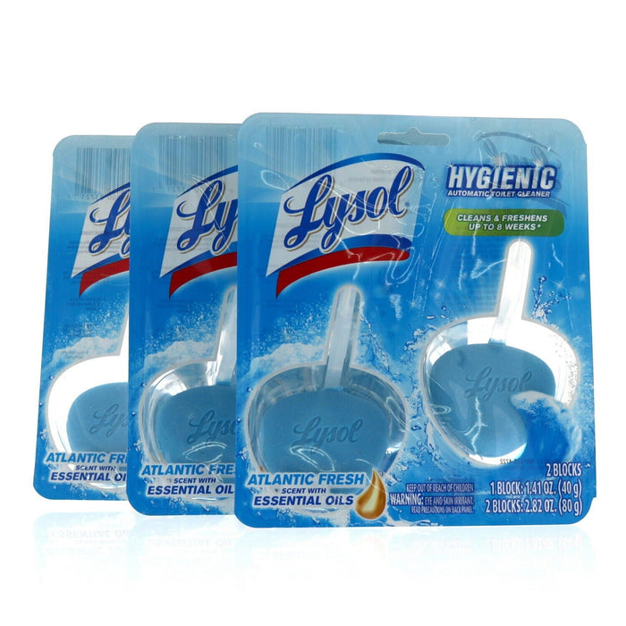 Lysol Hygienic Automatic Toilet Bowl Cleaner Atlantic Fresh Scent ~ 3-Pack ~ 6 Blocks Total