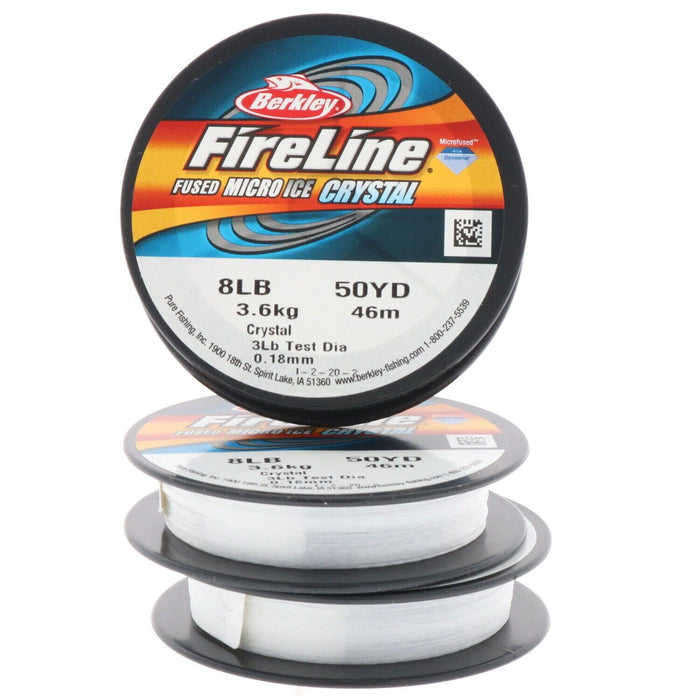 Berkley #FLIPS8-CY Fireline Micro Ice Braid Fishing Line 8lb 50 yds Crystal ~ 3 Pack ~ 150 Yards Total