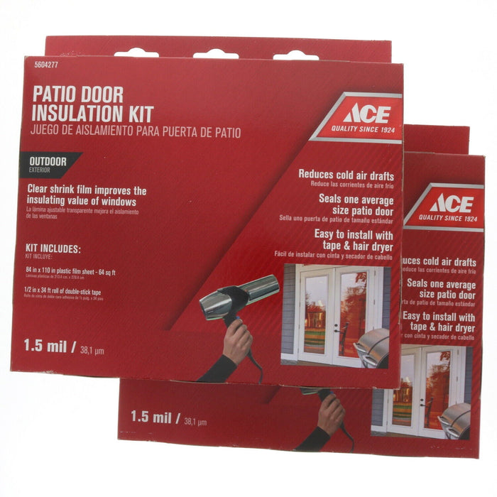 Ace Hardware #5604277 Patio Door Insulation Kit Clear Shrink Film ~ 2-Pack