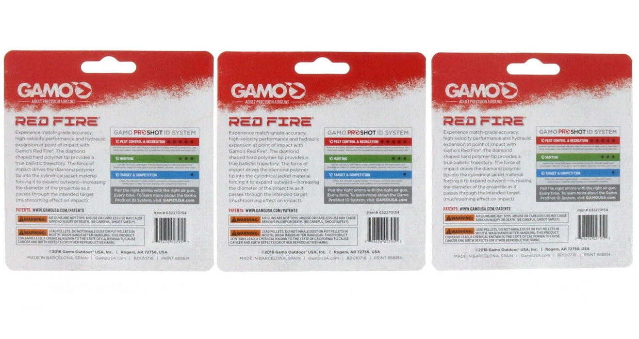 Gamo #632270154 Red Fire Pellet .177 Cal 7.8 GR Hunting  ~ 3-Pack ~ 450 Pellets Total