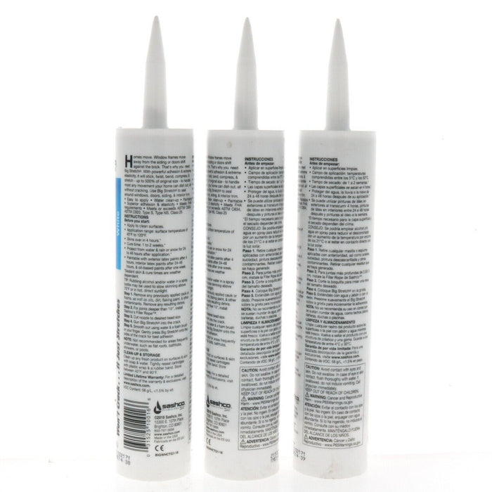 Sashco #10016 Big Stretch Caulk Sealant White ~ 3-Pack