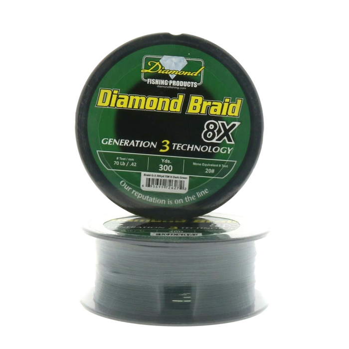 Diamond #BRAID G-3 300YD 70# H DARK GREEN Diamond Braid Generation II Fishing Line 8X 70lb 300yds Dark Green ~ 2-Pack