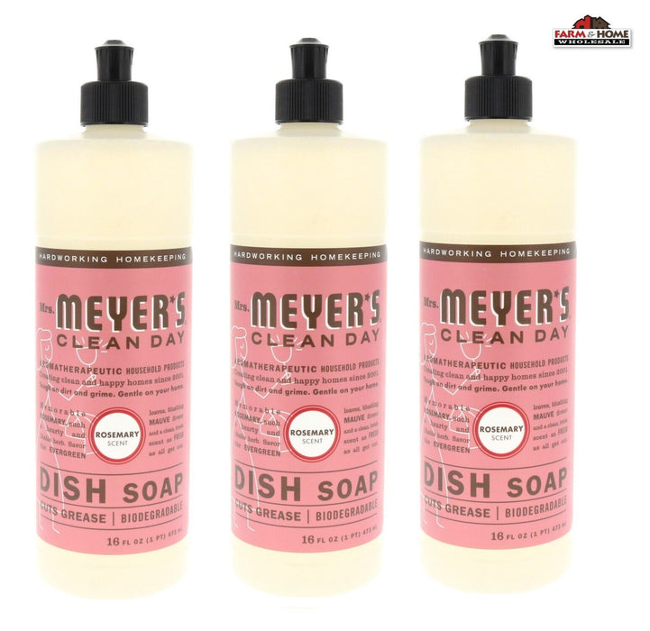 Mrs. Meyer's Clean Day Liquid Dish Soap Rosemary Scent ~ 3-Pack ~ 48oz Total