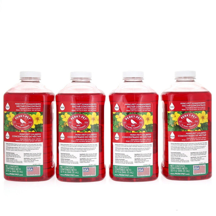 Perky Pet #238 Liquid Hummingbird Food Nectar Red Concentrate 32oz ~ 4-Pack ~128 oz. Total