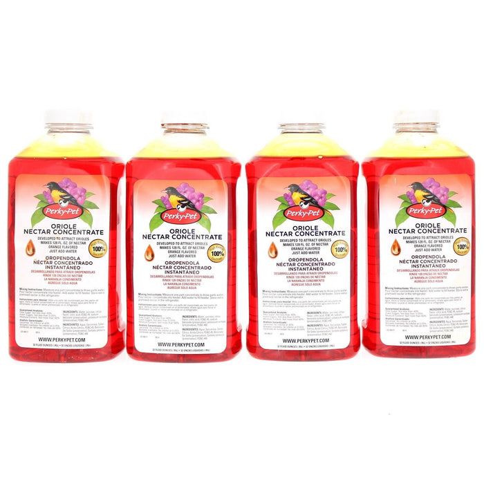 Perky Pet #4801 Hummingbird Food Orange Oriole Nectar Concentrate ~ 4-Pack ~ 128 oz. Total