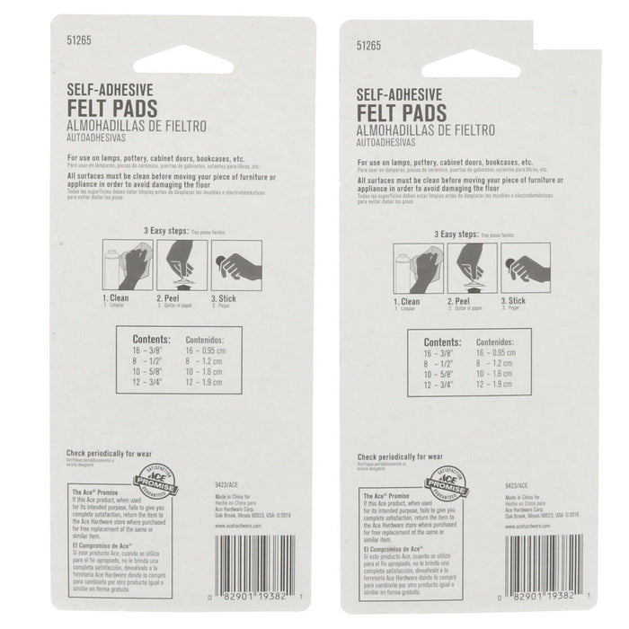 Ace Hardware #51265 Self Adhesive Round Felt Pads Surface Saver ~ 2-Pack ~ 92 Pads Total