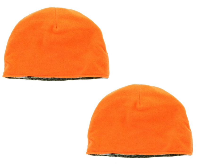 Outdoor Cap Reversible Mossy Oak Beanie Stocking Cap Camouflage Hunter's Orange ~ 2-Pack