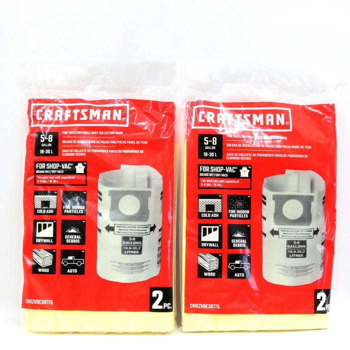Craftsman #CMXZVBE38775 Fine Dust / Drywall Shop Vac Bags 8 Gallons ~ 2-Pack ~ 4 Bags Total