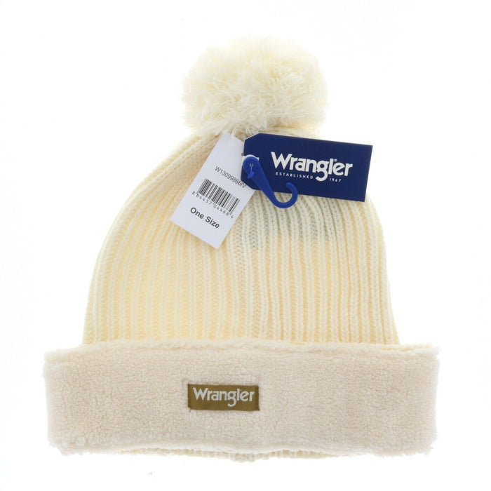 Wrangler #W13099866IV Ivory Knit Cable Pom Faux Sherpa Beanie Hat