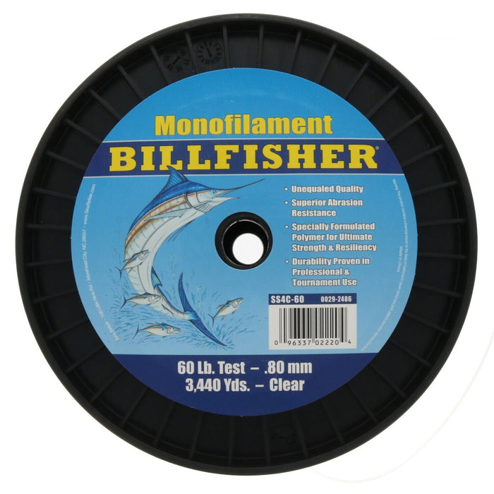 Bill Fisher #SS4C-60 Monofilament Fishing Line  4lb Spool 60lb 3440yds Clear