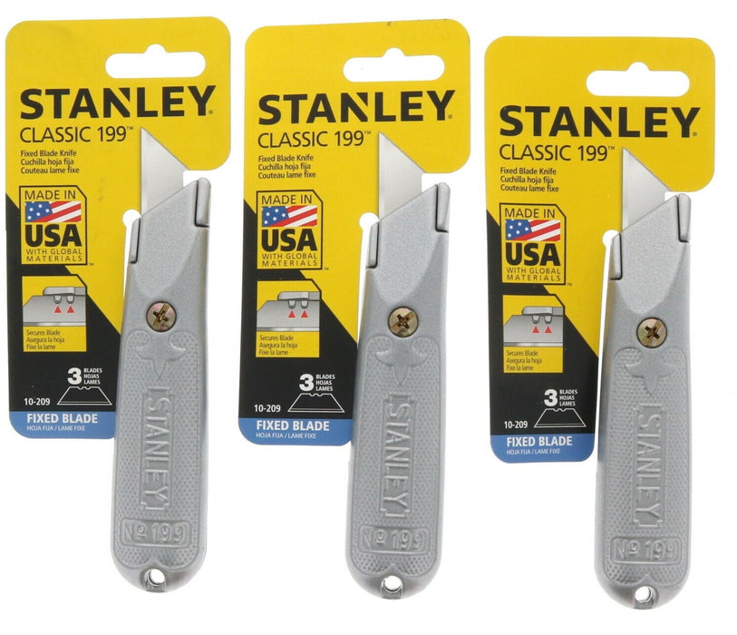 Stanley #10-209 Fixed Blade Utility Box Knife & Blades Sets ~ 3-Pack