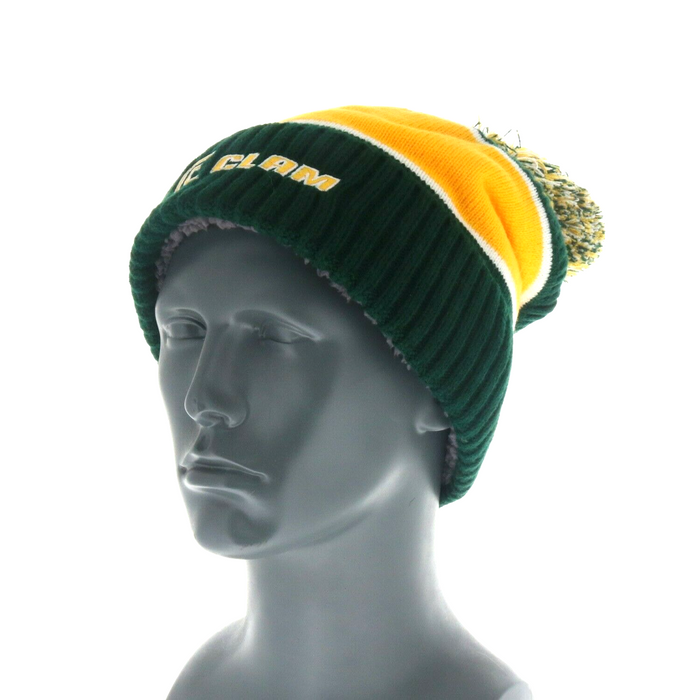 Clam #16209 Ice Armor Pom Top Fishing Hat Fleece Lined ~ Green & Gold