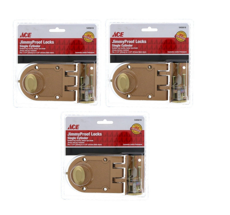 Ace Hardware #5405618 Jimmyproof Pry Resistant Door Bolt Lock Cylinder ~ 3-Pack