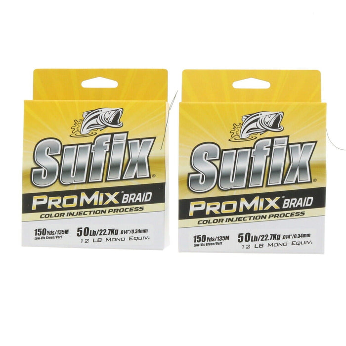 Sufix #630-050G ProMix Braid Fishing Line 50lb 150yds Low-Vis Green ~ 2-Pack