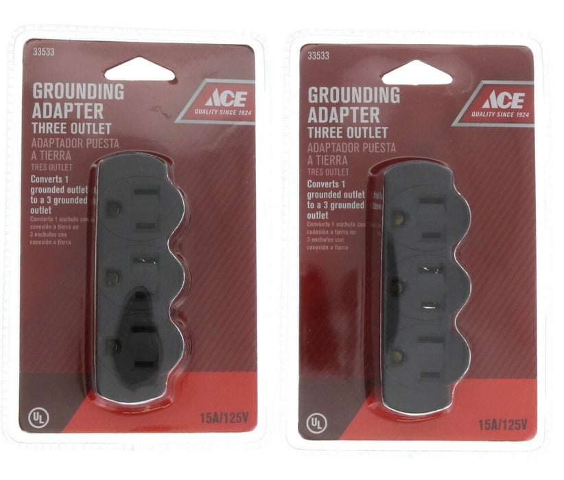 ACE Hardware #33533 1-Outlet to 3-Outlet Ground Indoor Power Strip ~ 2-Pack