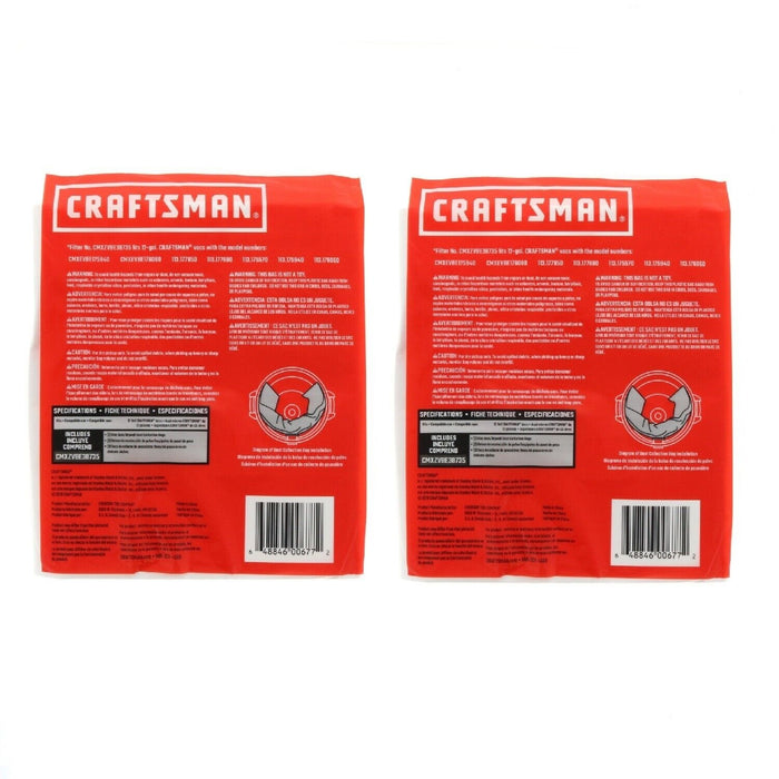 Craftsman #CMXZVBE38735 12 Gal Fine Dust Wet/Dry Vac Bags 2 Bags ~ 2-Pack