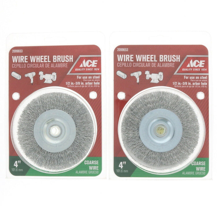 Ace Hardware #2099653   4" Wire Wheel Brush Coarse 1/2" - 3/8" Arbor Hole ~ 2 Pack ~ 2 Brushes Total