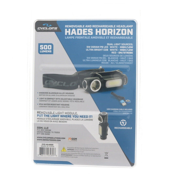 Cyclops #CYC-HLH500 Rechargeable 500 Lumens Dual Light Sources Headlamp
