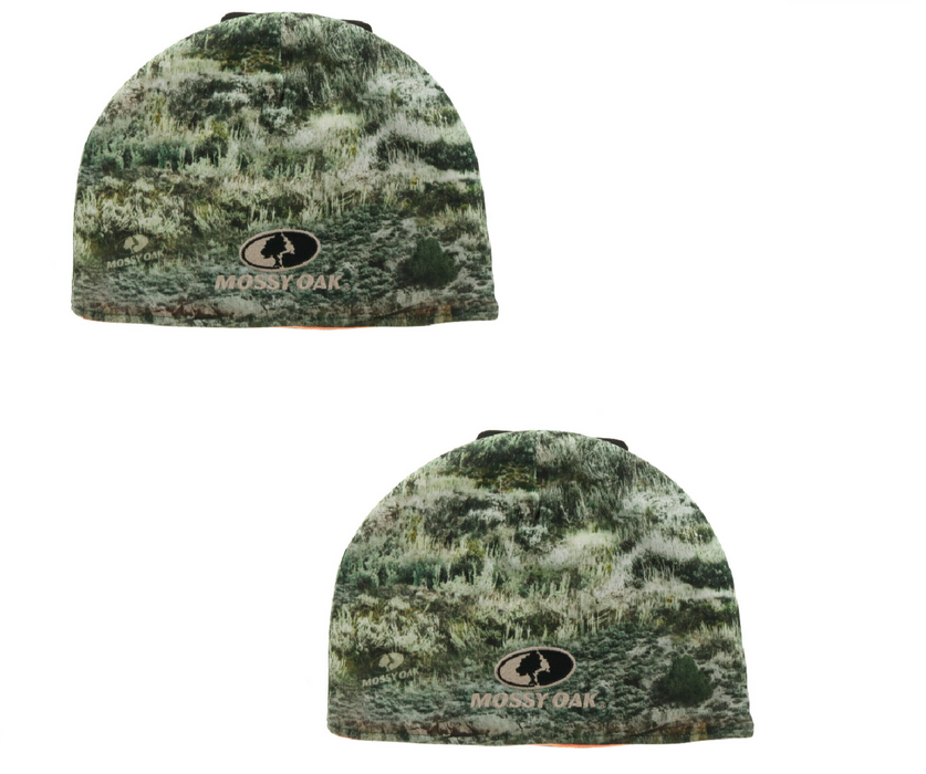 Outdoor Cap Reversible Mossy Oak Beanie Stocking Cap Camouflage Hunter's Orange ~ 2-Pack