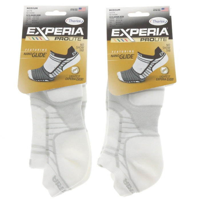 Thorlos #XPTU11004 Experia Prolite No Show Tab Ankle Running Socks Medium White ~2-Pack