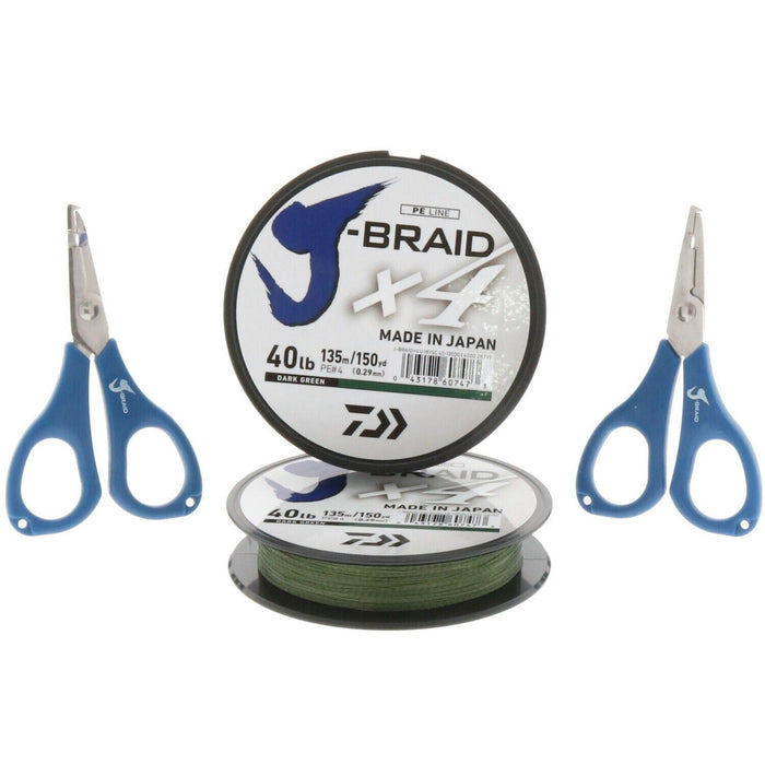 Daiwa J-Braid x4 40lb Test 150 Yards Green + Braid Scissors ~ 2-SETS