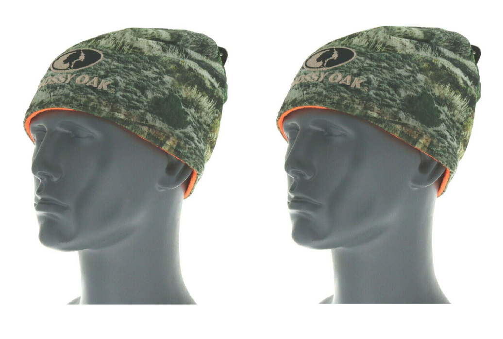 Outdoor Cap Reversible Mossy Oak Beanie Stocking Cap Camouflage Hunter's Orange ~ 2-Pack