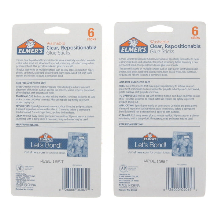 Elmer's #406130000CN Washable Clear Glue Sticks ~ 2-Pack ~ 12 Glue Sticks Total