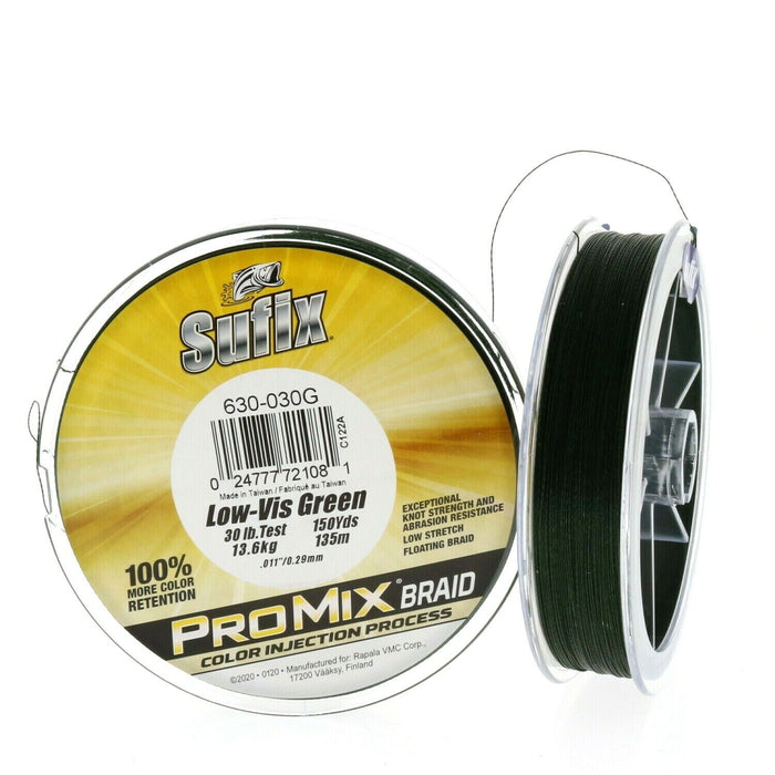 Sufix #630-030G ProMix Low-Vis Green Braid 30lbs/150yd Filler Spool  ~ 2 Pack