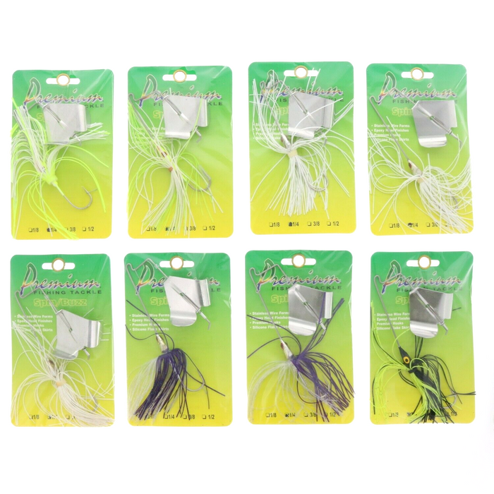 Premium Fishing Tackle #PRE-MBB36-A Spin Buzz Lure Bait 1/4 oz Multi Lure ~ 8-Pack