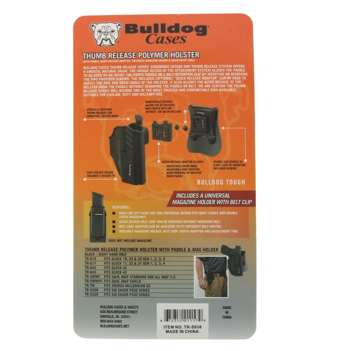 Bulldog # TR-S938 Thumb Release RH Paddle Holster For Sig Sauer