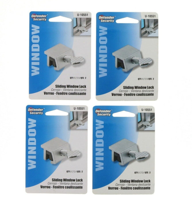 Defender Security #U-10551 Sliding Window Lock ~ 4 Pack ~ 8 Window Locks Total