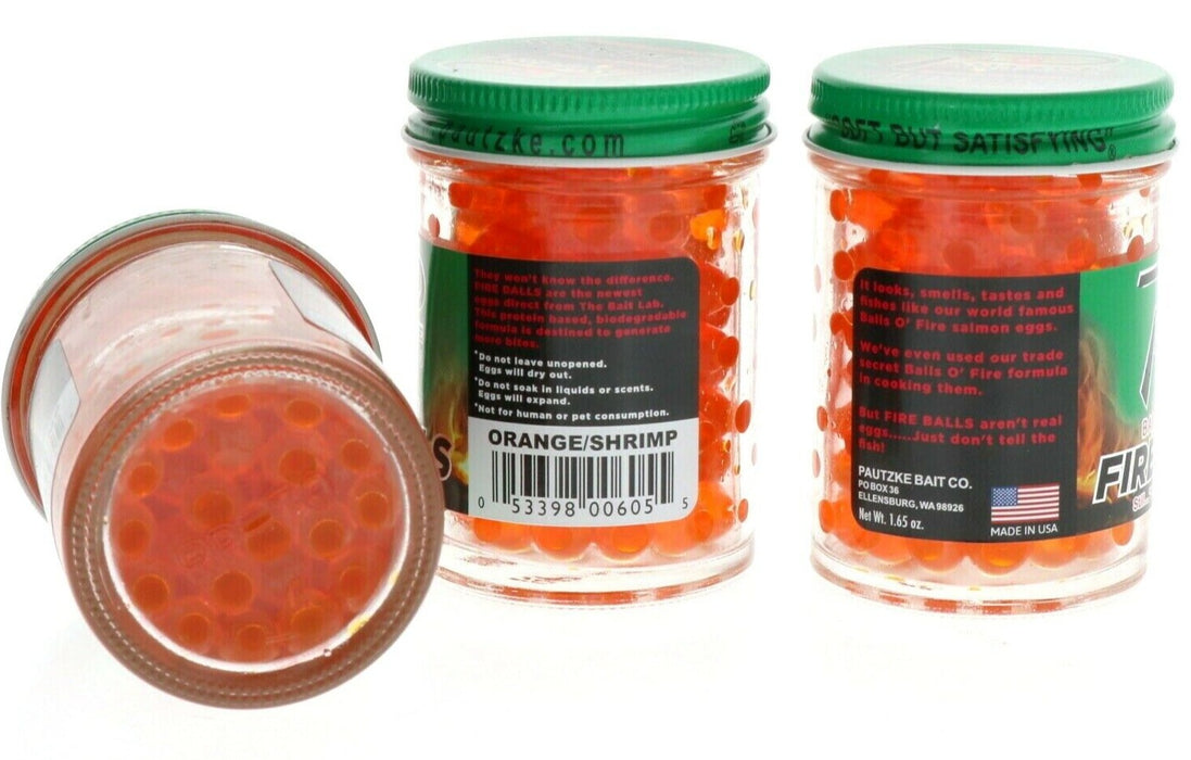 Pautzke #Orange/Shrimp Fire Balls Salmon Eggs Jar ~ 3-Pack