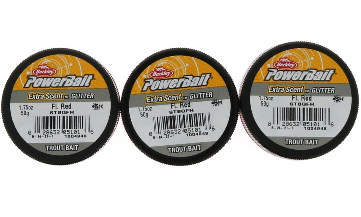 Berkley #STBGFR PowerBait Extra Scent Glitter Fluorescent Red 1.75oz Jar ~ 3-Pack