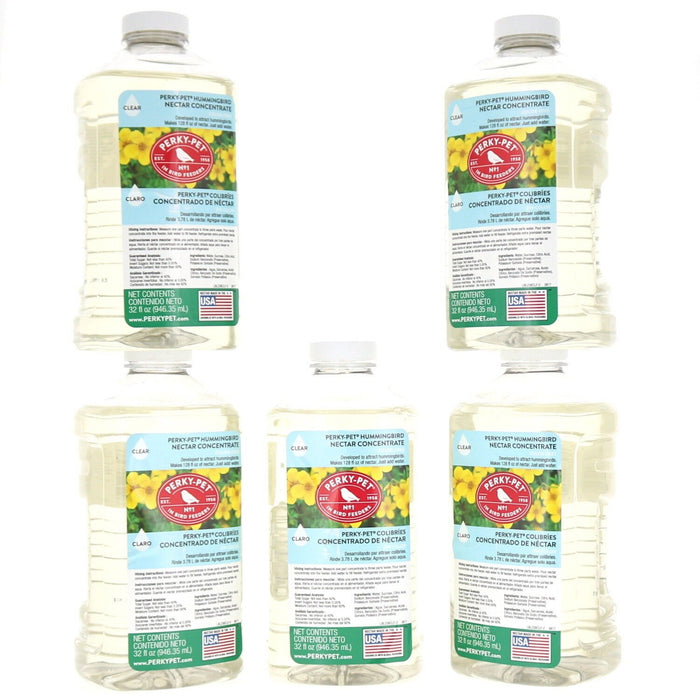 Perky Pet #238CL  Hummingbird Food Nectar Concentrate Clear 32oz ~ 5-Pack ~ 160 Oz. Total