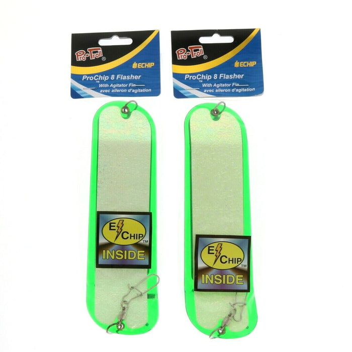 Pro-Troll #PC8-105 ProChip 8 Fin Flasher with EChip Glow Green 8-Inch ~ 2-Pack