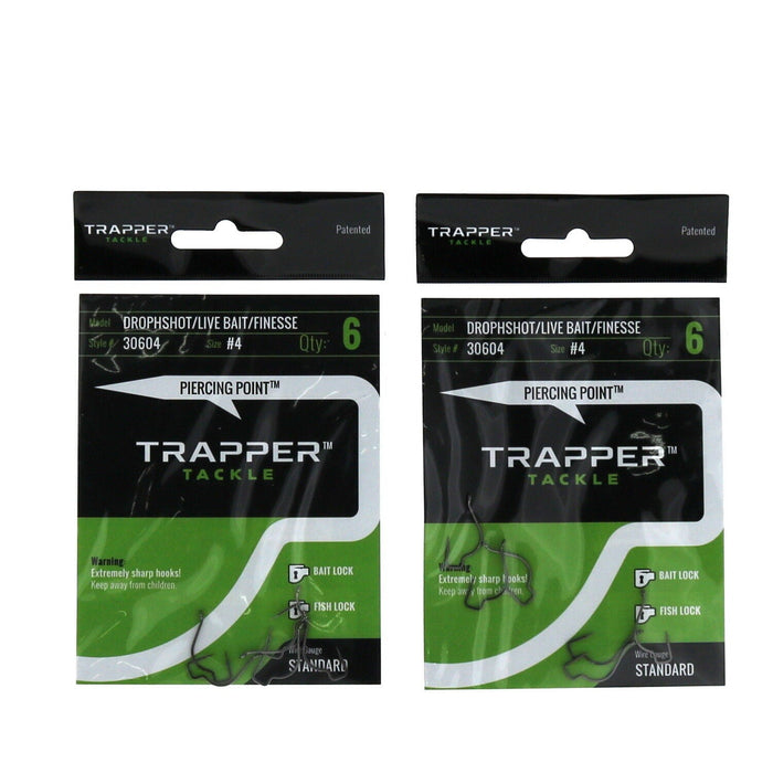 Trapper Tackle #30604 Drop Shot Live Bait Fishing Hooks #4 ~ 2-Pack ~ 12 Hooks Total