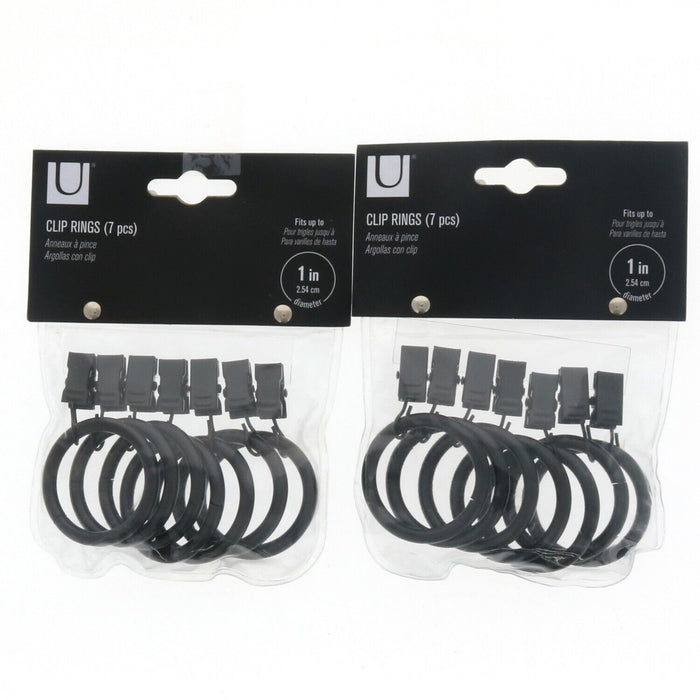Umbra #244701-038 1" Drapery Clip Rings Black ~ 2-Pack ~ 14 Rings Total