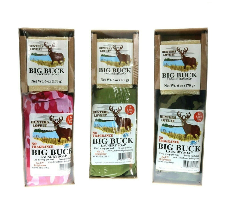 Grandma's #072711722120 Big Buck Unscented Lye Bar Soap and Laundry Soap for Hunters ~ Choose Color