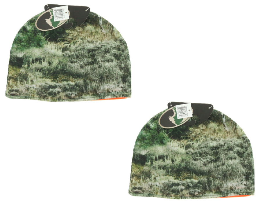 Outdoor Cap Reversible Mossy Oak Beanie Stocking Cap Camouflage Hunter's Orange ~ 2-Pack