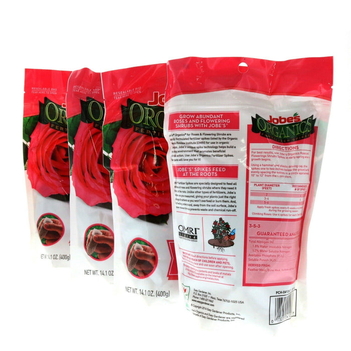 Jobe's #04128 Organic Rose & Flowering Shrubs Fertilizer Food Spikes ~4-Pack ~ 40 Spikes Total