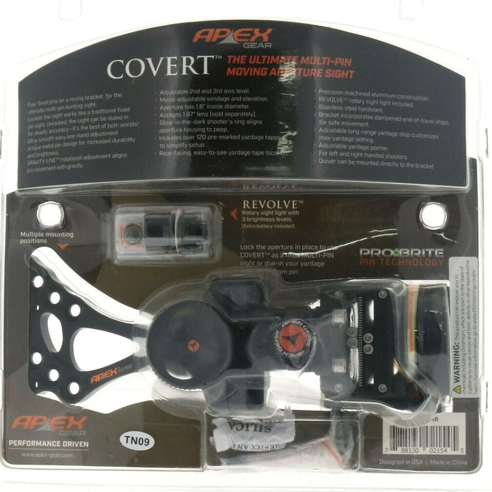 Apex Gear #AG2314B Covert Bow Sight 4 Pin .019 Right/Left Hand Black